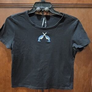 Modcloth Dangerfield Sparing Sea Unicorns Narwhal Graphic Tee Black